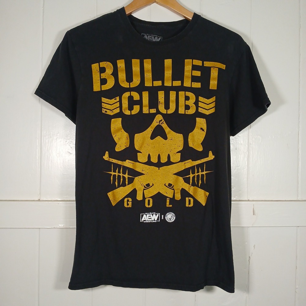 AEW Bullet Club Gold T-Shirt Mens Medium Black Yellow Graphic Tee S Ai